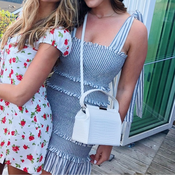 LoveShackFancy Belle Striped Mini Dress - Blue and White - Picture 2 of 5